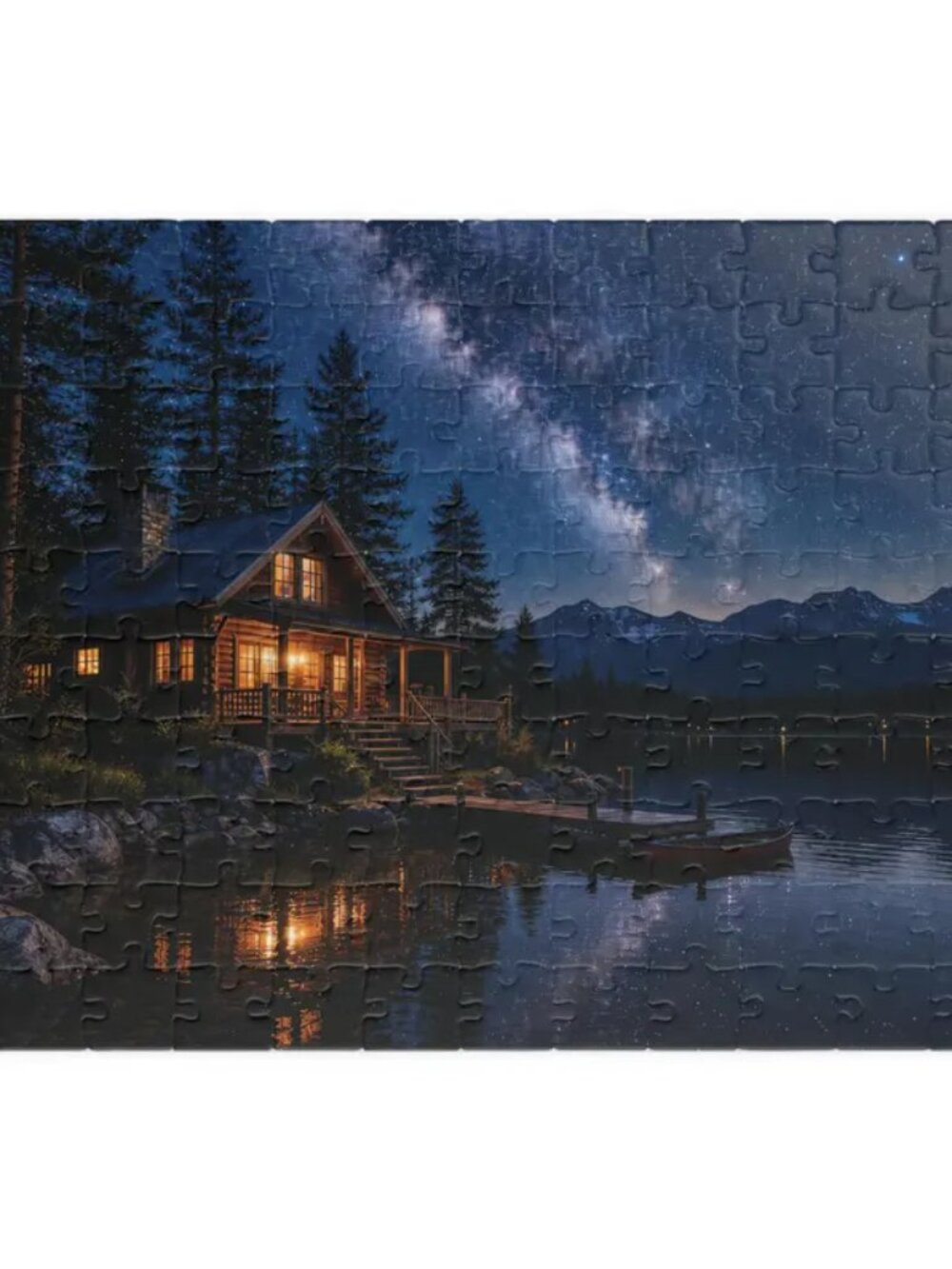 110 Piece Cabin Lake Puzzle – Mountain Night Sky – New Sealed